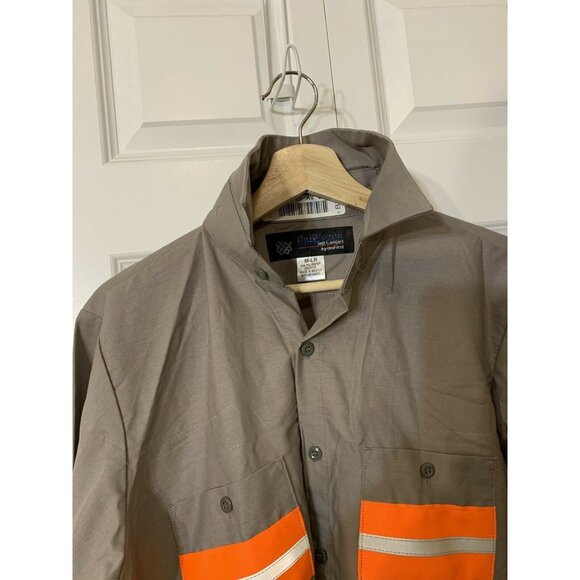 Soft Comfort By Unifirst Gray Orange Safety Work Mechanic Tow‎ Button Shirt Sz M - Picture 7 of 8